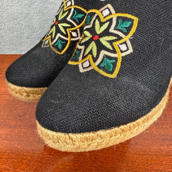 Viscata Black Embroidered Floral Wedge EU 37 Mule Slides Espadrille‎ Platform - Picture 12 of 16